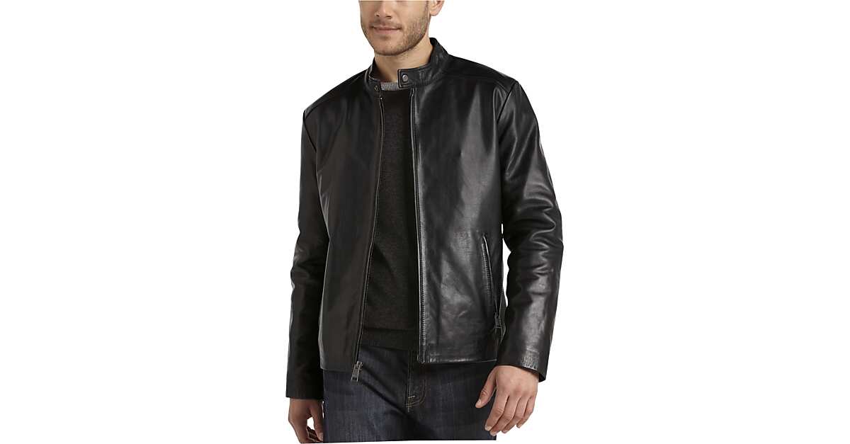 Marc New York Black Leather Modern Fit Motorcycle Jacket - Men's ...
