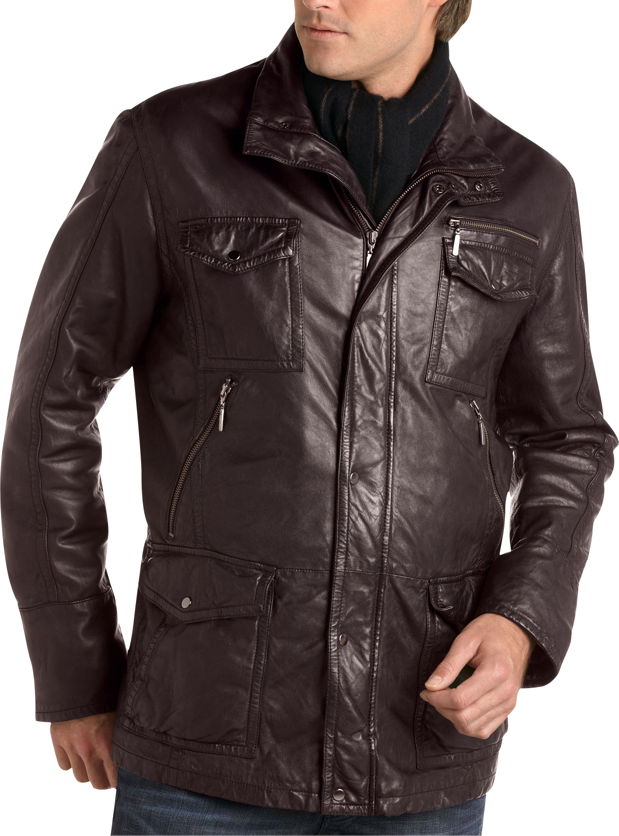 Pronto Blue Leather Jacket, Brown
