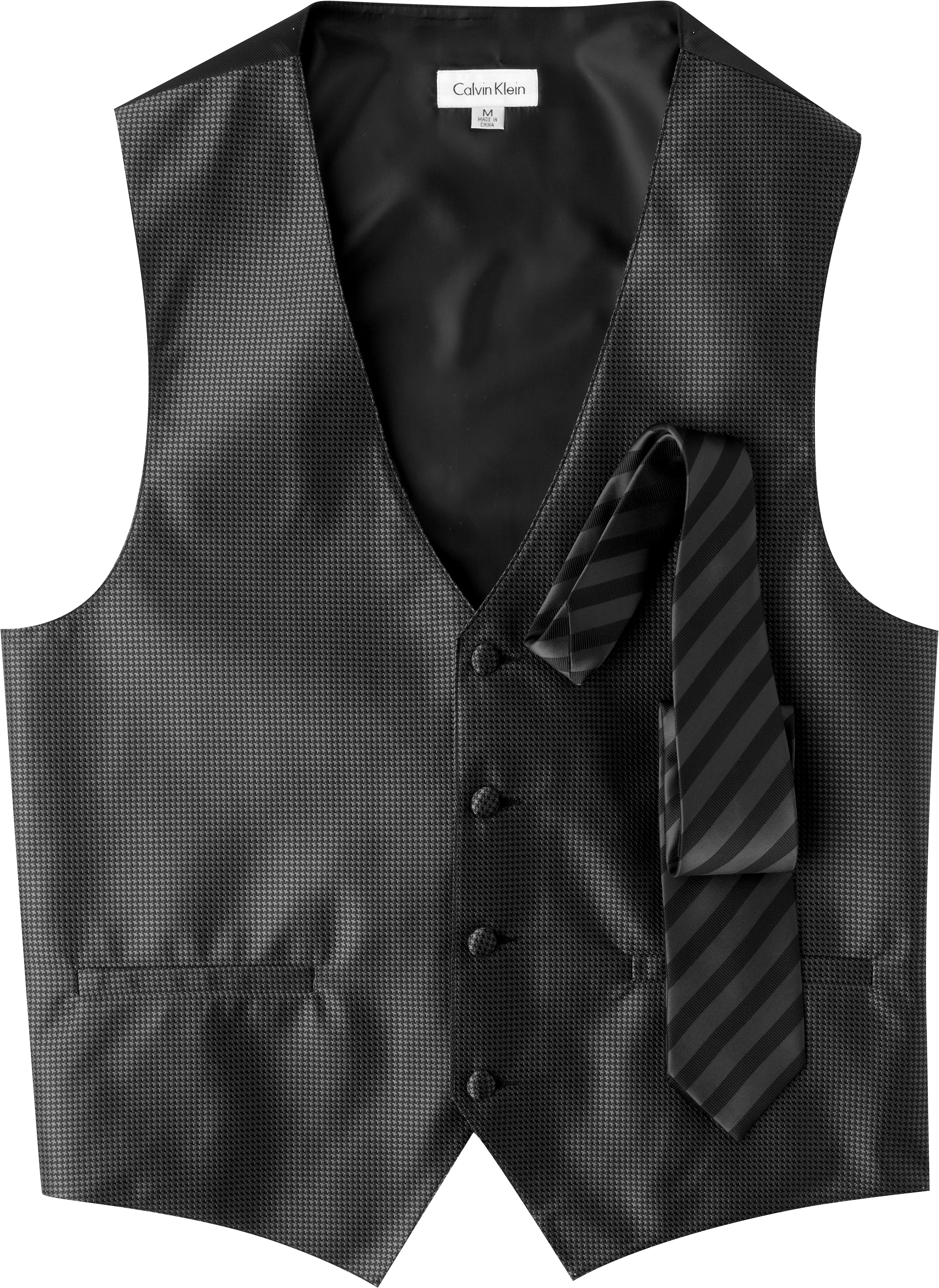 Calvin Klein Black Houndstooth Formal Vest with Euro Tie