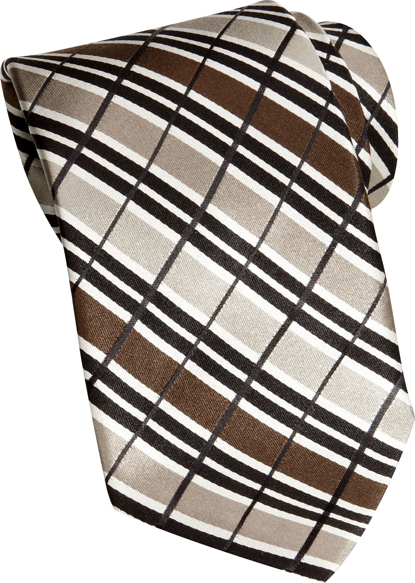 Corsini Seven Fold Taupe Plaid and Stripe Narrow Tie