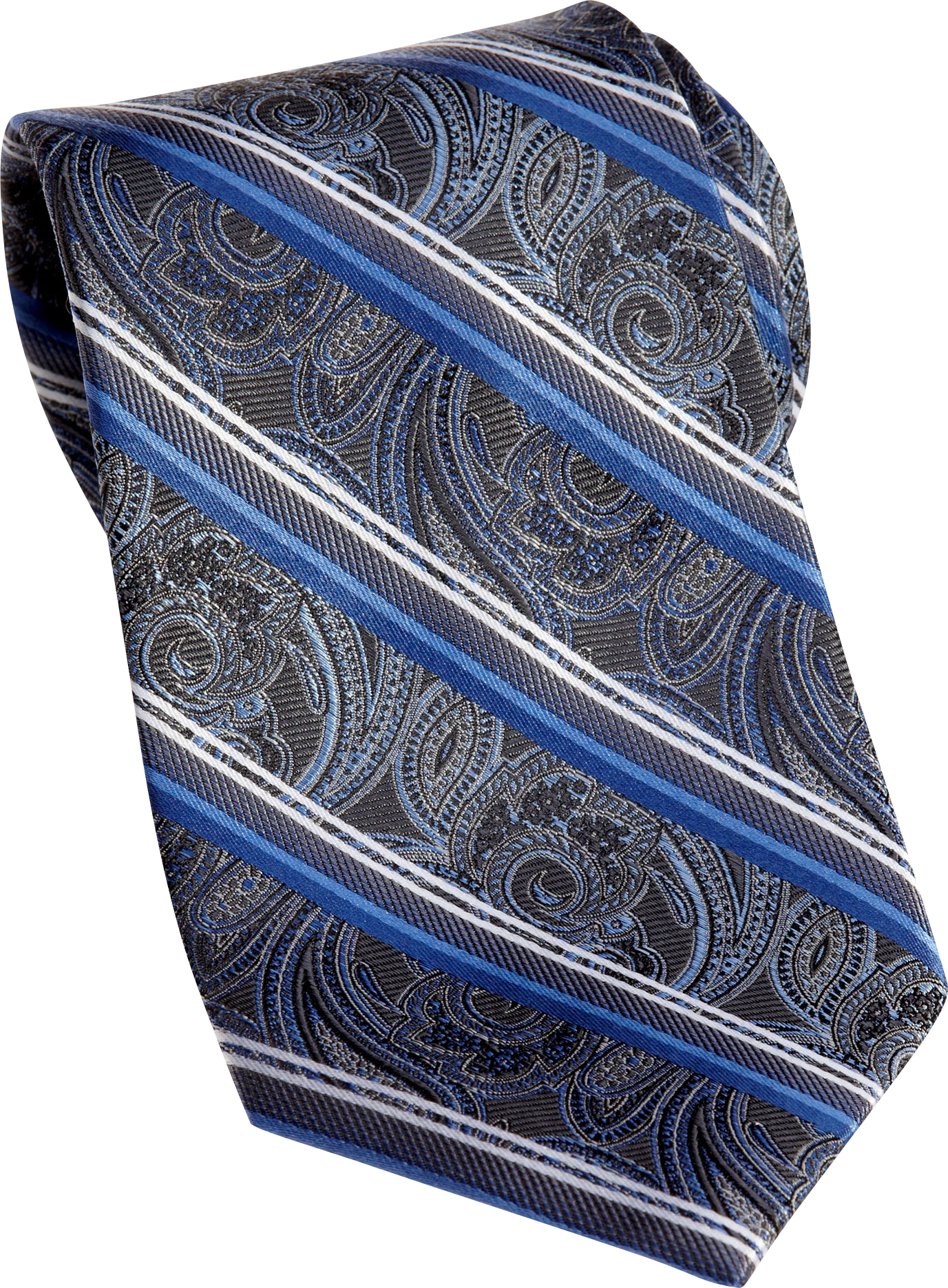 Pronto Uomo Couture Blue Paisley and Stripe Extra Long Tie