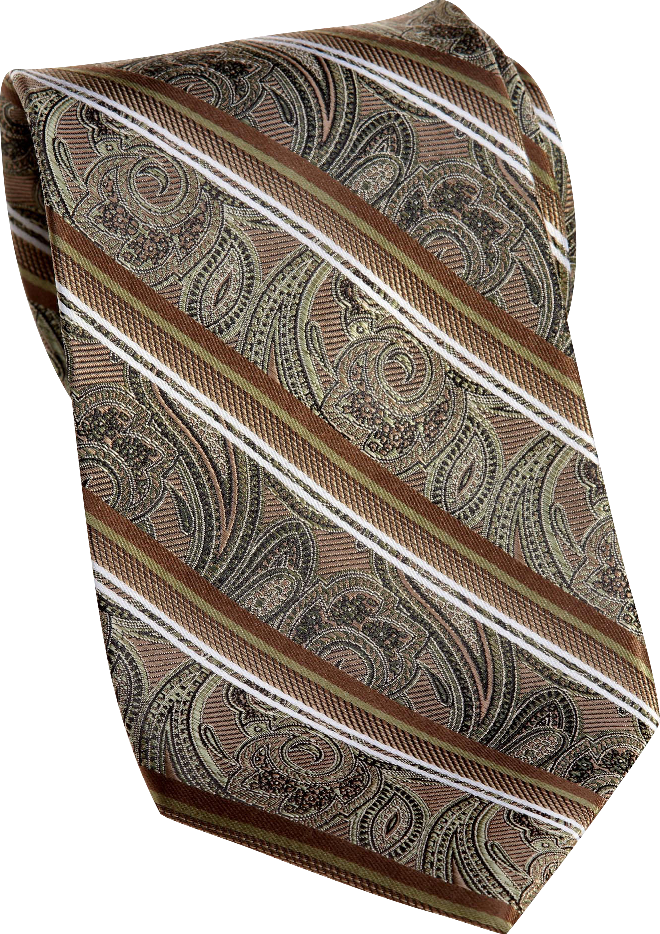 Pronto Uomo Couture Olive Paisley and Stripe Extra Long Tie