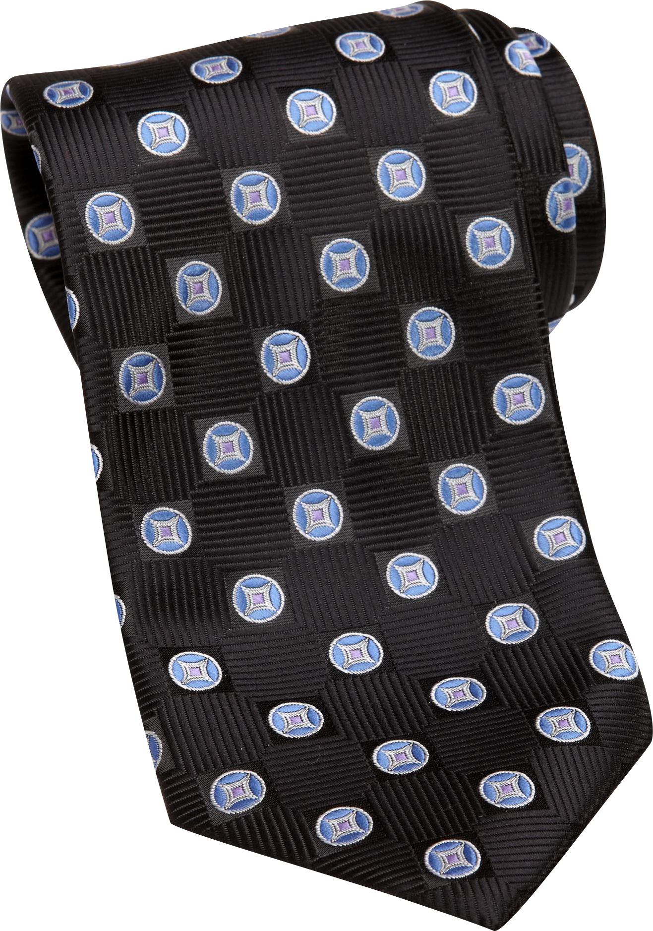 IV Front Extra Long Black Geometric Washable Tie