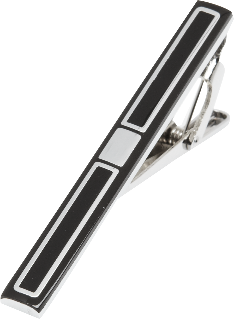 Pronto Uomo Silver and Black Rectangles Tie Bar