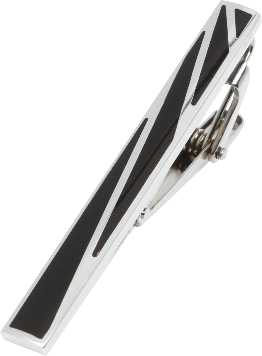 Pronto Uomo Silver and Black Tie Bar