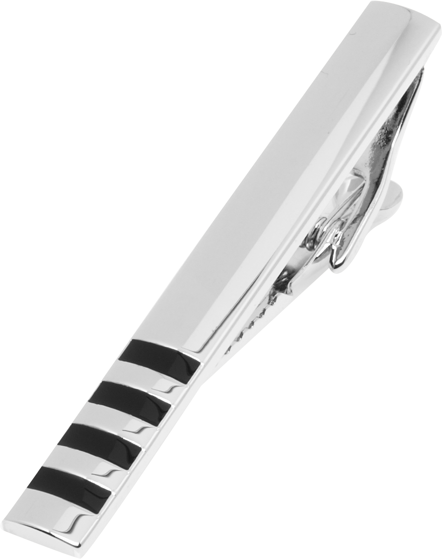 Pronto Uomo Silver and Black Tie Bar