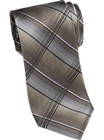 Awearness Kenneth Cole Taupe & Gray Plaid Narrow Tie