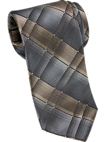 Awearness Kenneth Cole Taupe & Charcoal Plaid Narrow Tie