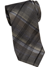 Awearness Kenneth Cole Taupe & Charcoal Plaid Narrow Tie