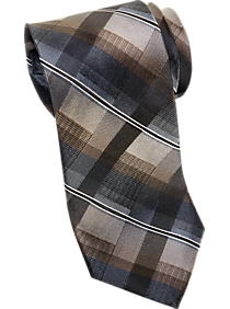 Awearness Kenneth Cole Taupe Plaid Narrow Tie