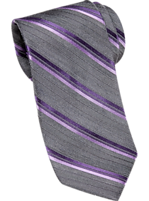 Awearness Kenneth Cole Gray & Purple Stripe Narrow Tie