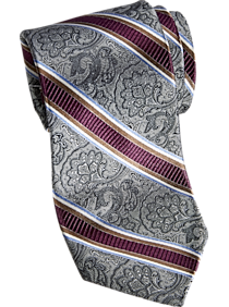 Pronto Uomo Silver Brocade Stripe Narrow Tie