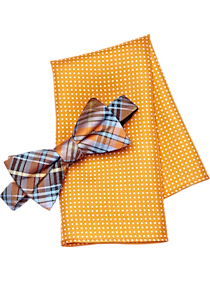 Tommy Hilfiger Orange Plaid Bow Tie & Pocket Square Set
