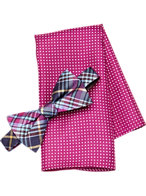 Tommy Hilfiger Pink Plaid Bow Tie & Pocket Square Set