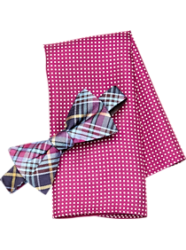 Tommy Hilfiger Pink Plaid Bow Tie & Pocket Square Set