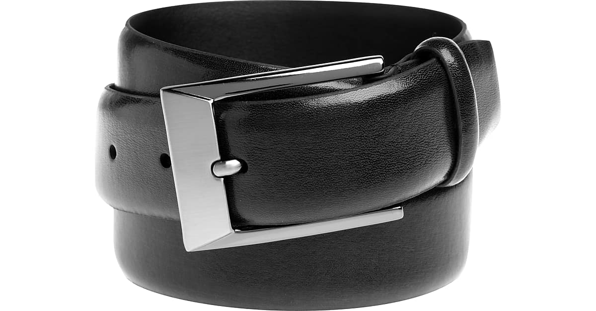 Men's Wearhouse Black Leather Belt with Brushed Metal Buckle Men's