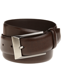 Men's Wearhouse Brown Leather Belt with Brushed Metal Buckle