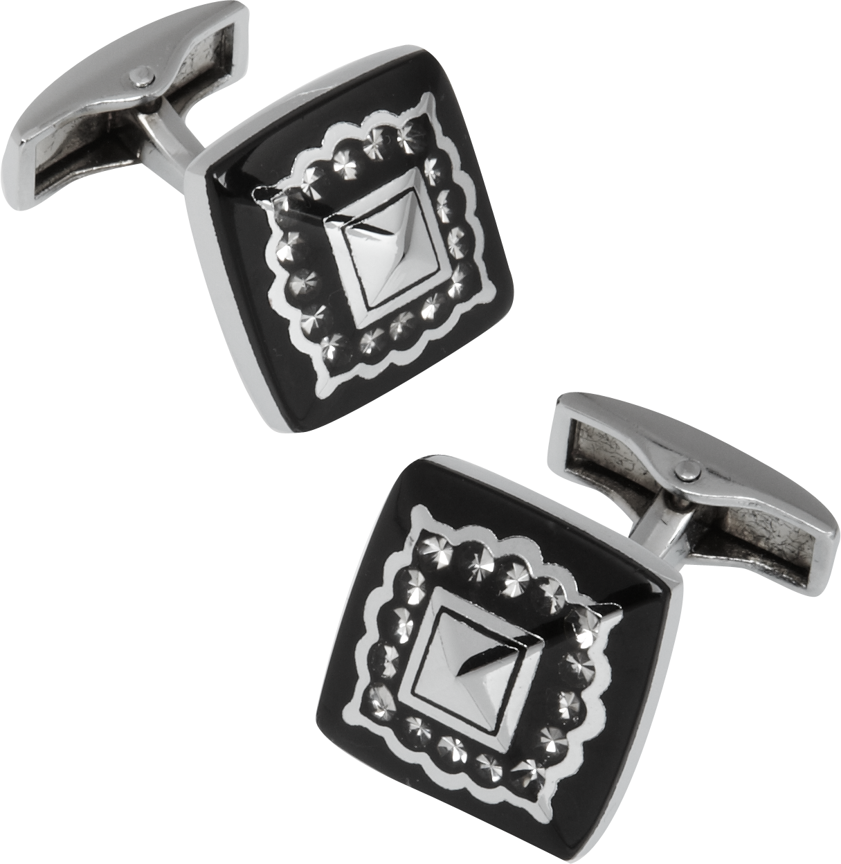 Pronto Uomo Black and Sliver Cufflinks