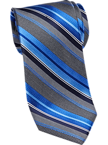 Pronto Uomo Platinum Narrow Tie Blue & Gray Stripe