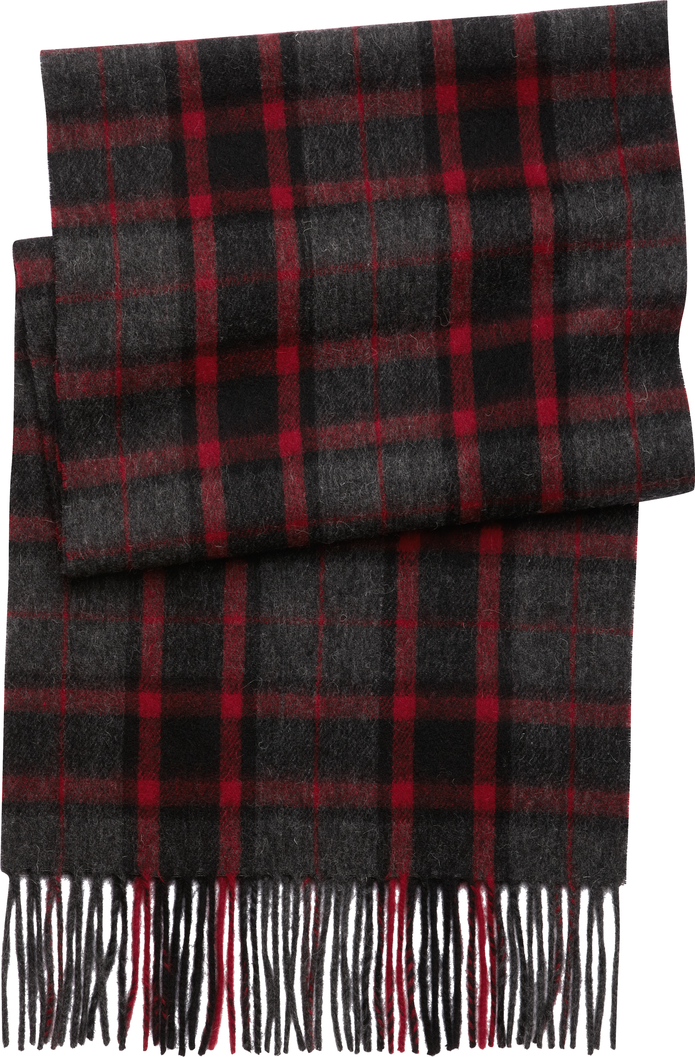Joseph & Feiss Charcoal and Red Plaid Wool Scarf