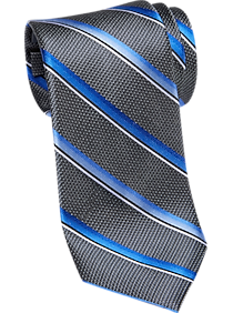 Pronto Uomo Platinum Narrow Tie Gray & Blue Stripe
