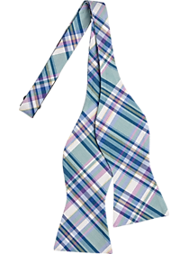 Tommy Hilfiger Teal Plaid Self-Tie Bow Tie