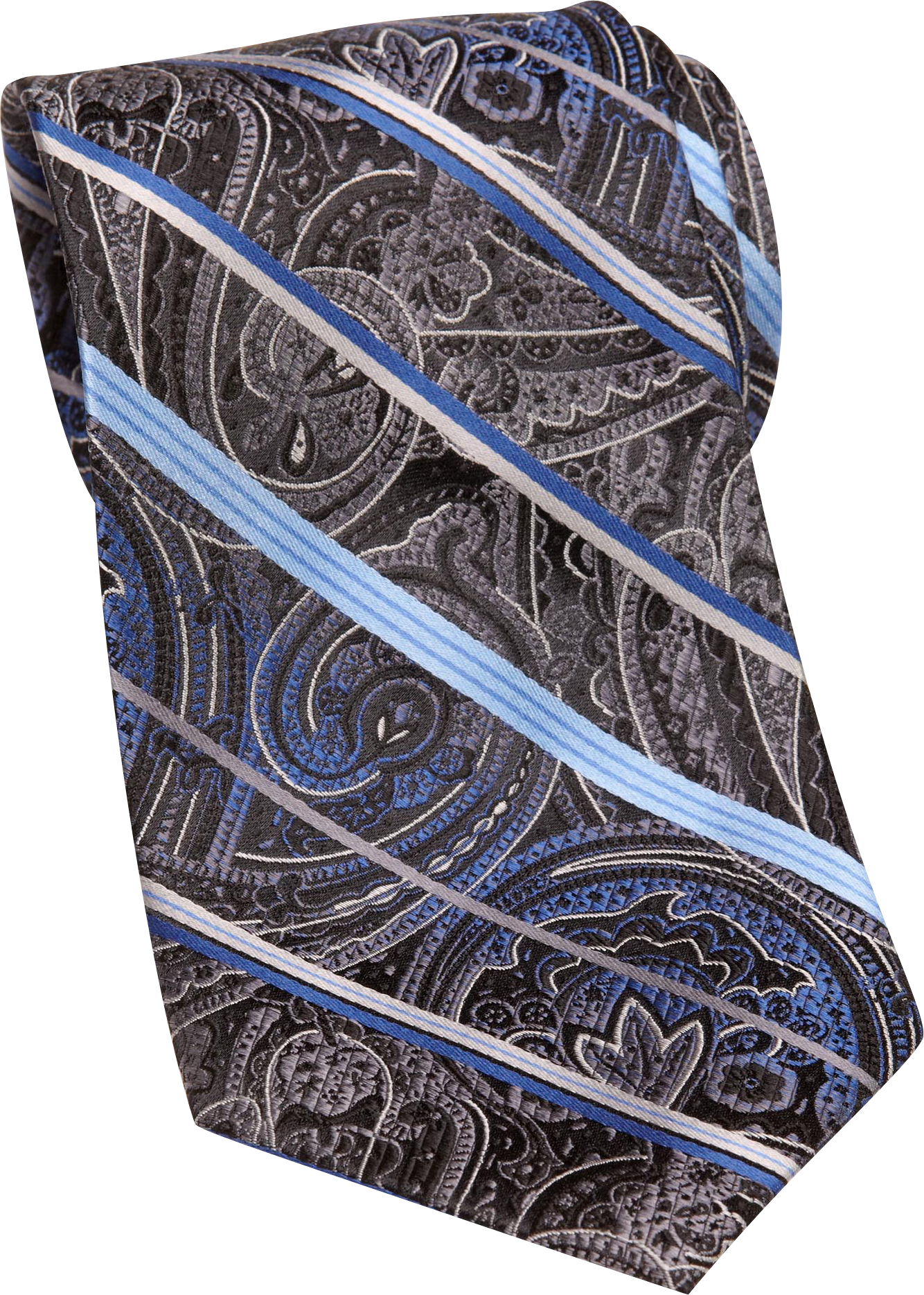 Pronto Uomo Extra Long French Blue and Black Paisley and Stripe Tie