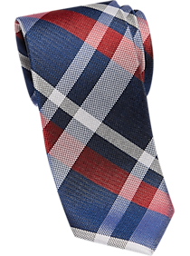Esquire Navy & Red Plaid Skinny Tie