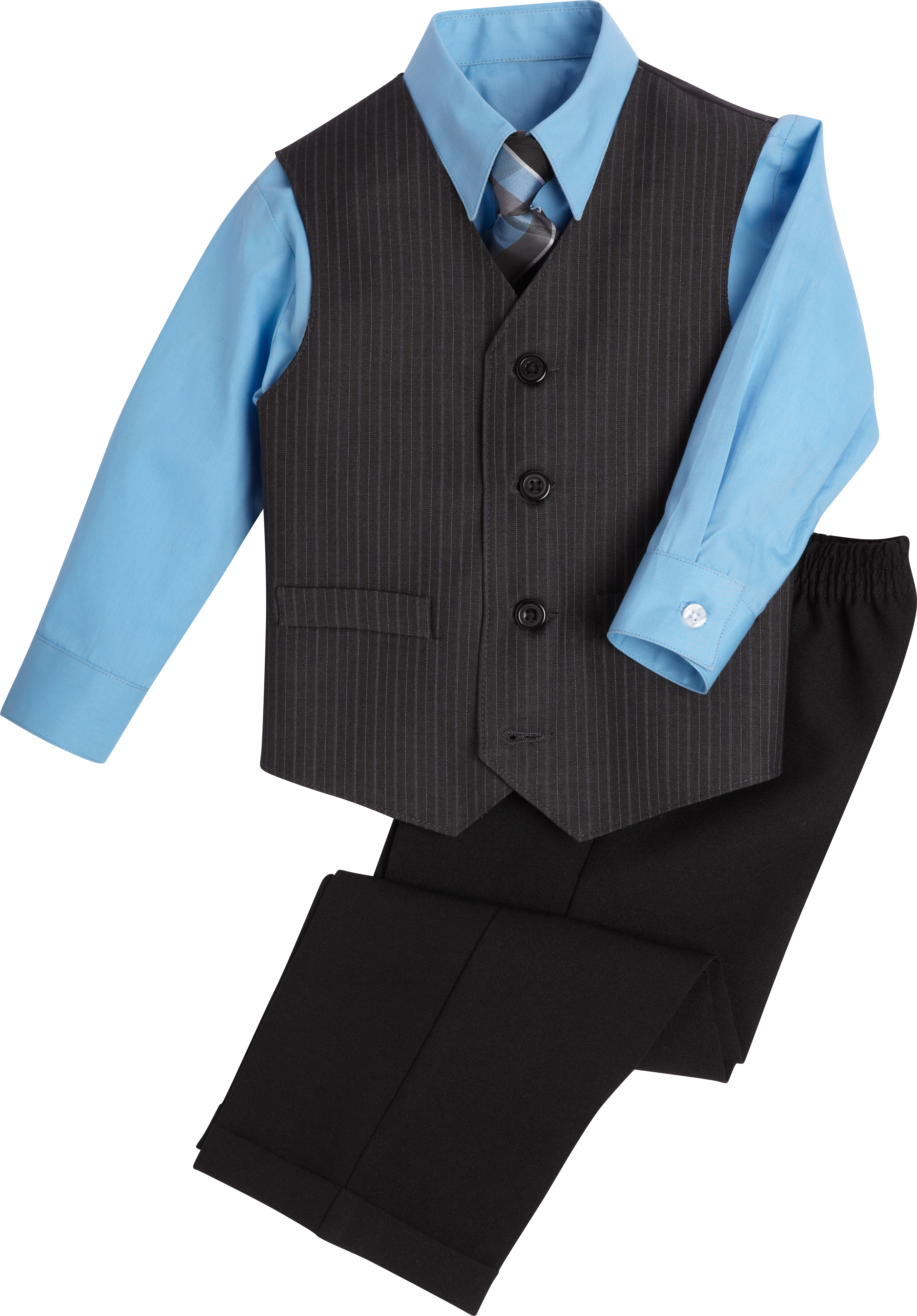 Joseph Feiss Gray and Blue Pinstripe Vest, Pant, Shirt, and Tie Set