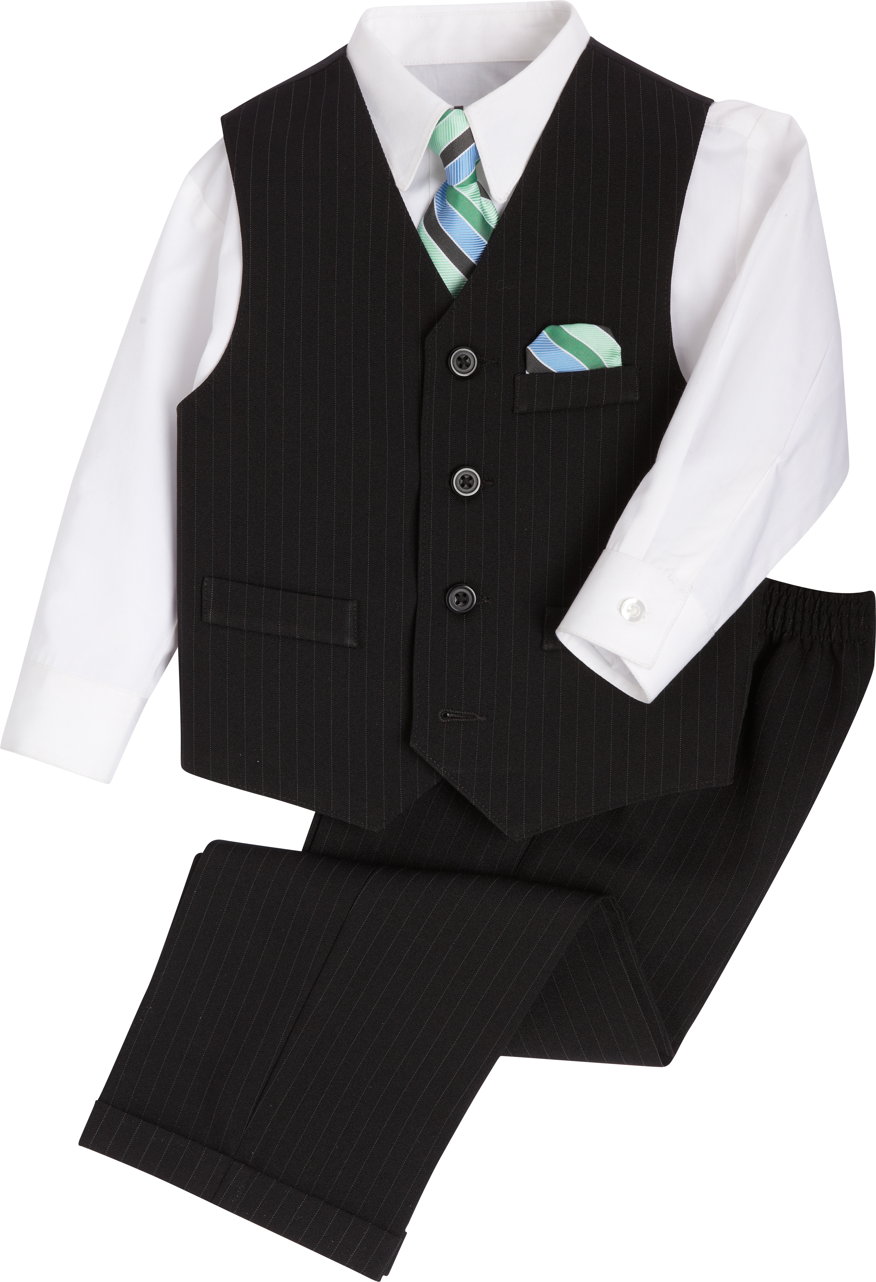 Joseph Feiss Black Pinstripe Vest, Pant, Shirt, and Tie Set