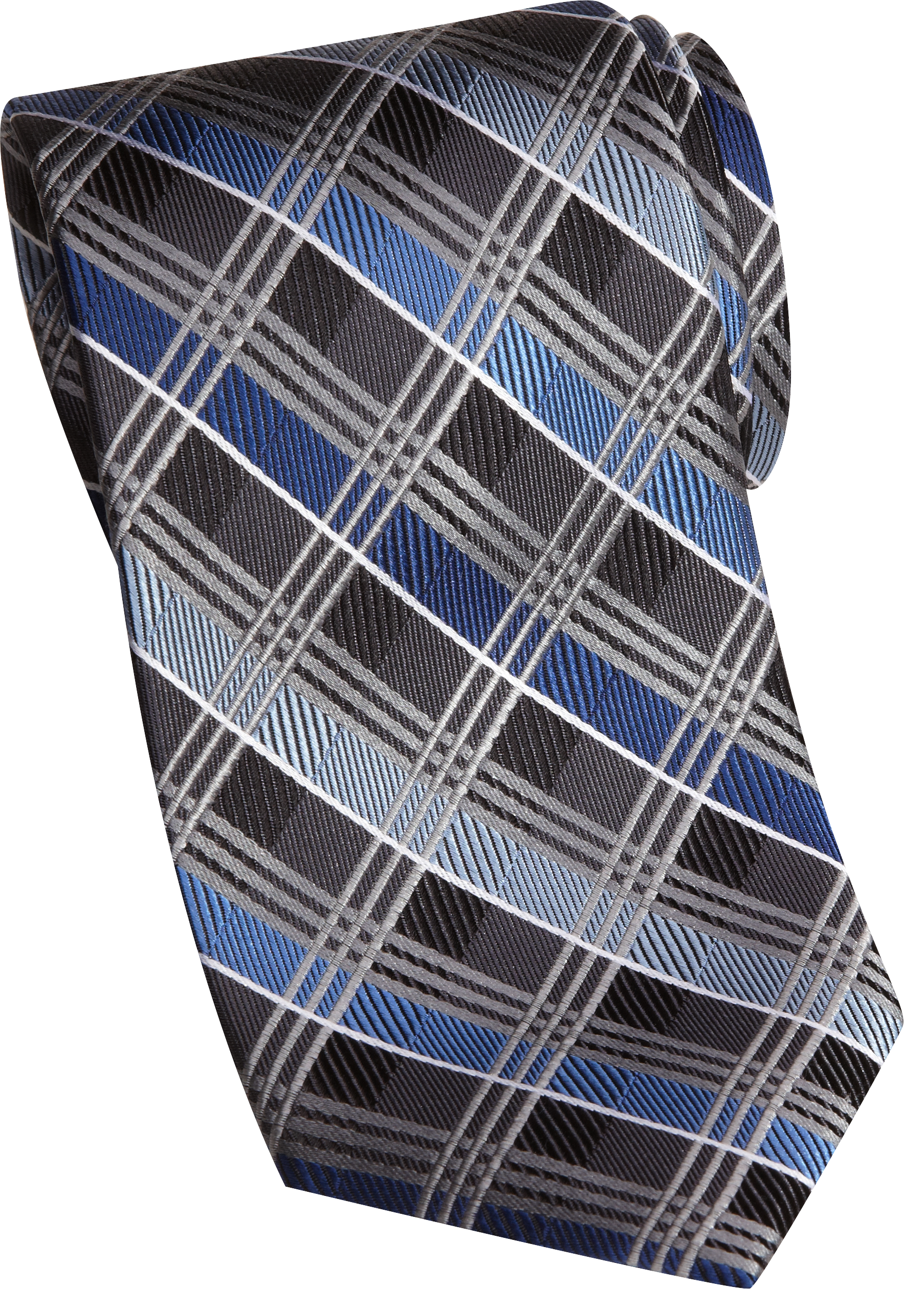 Pronto Uomo Couture Charcoal and Blue Grid Narrow Extra Long Tie