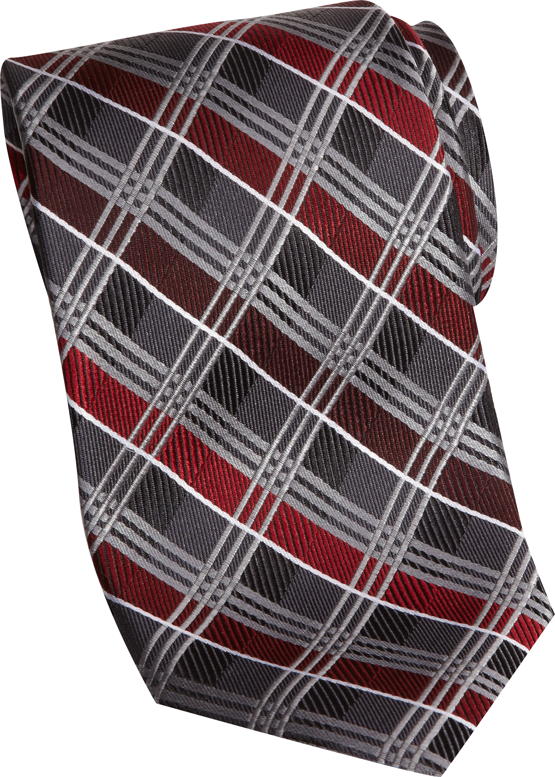Pronto Uomo Couture Charcoal and Burgundy Plaid Narrow Extra Long Tie
