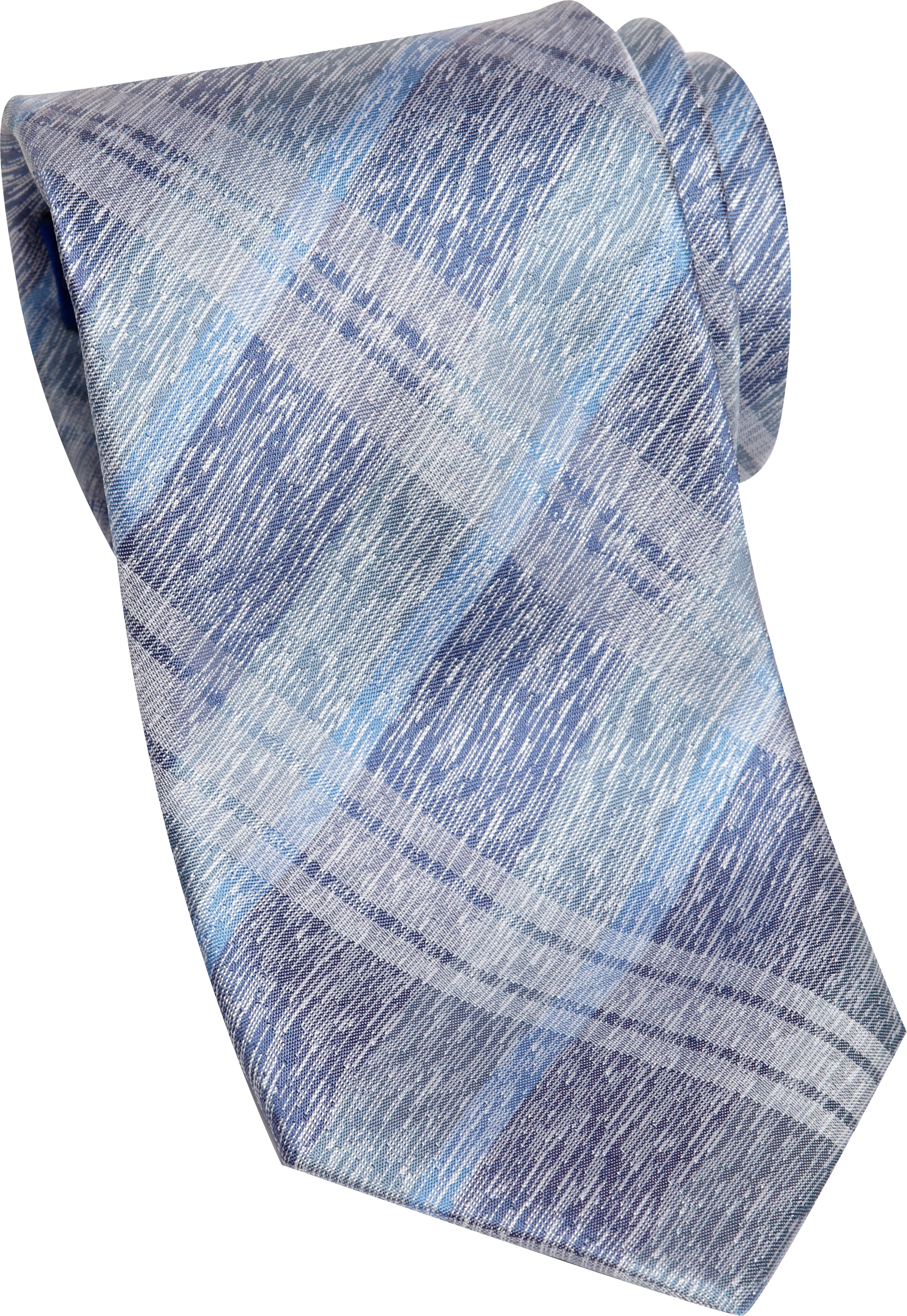 Egara Blue and White Woven Plaid Narrow Tie