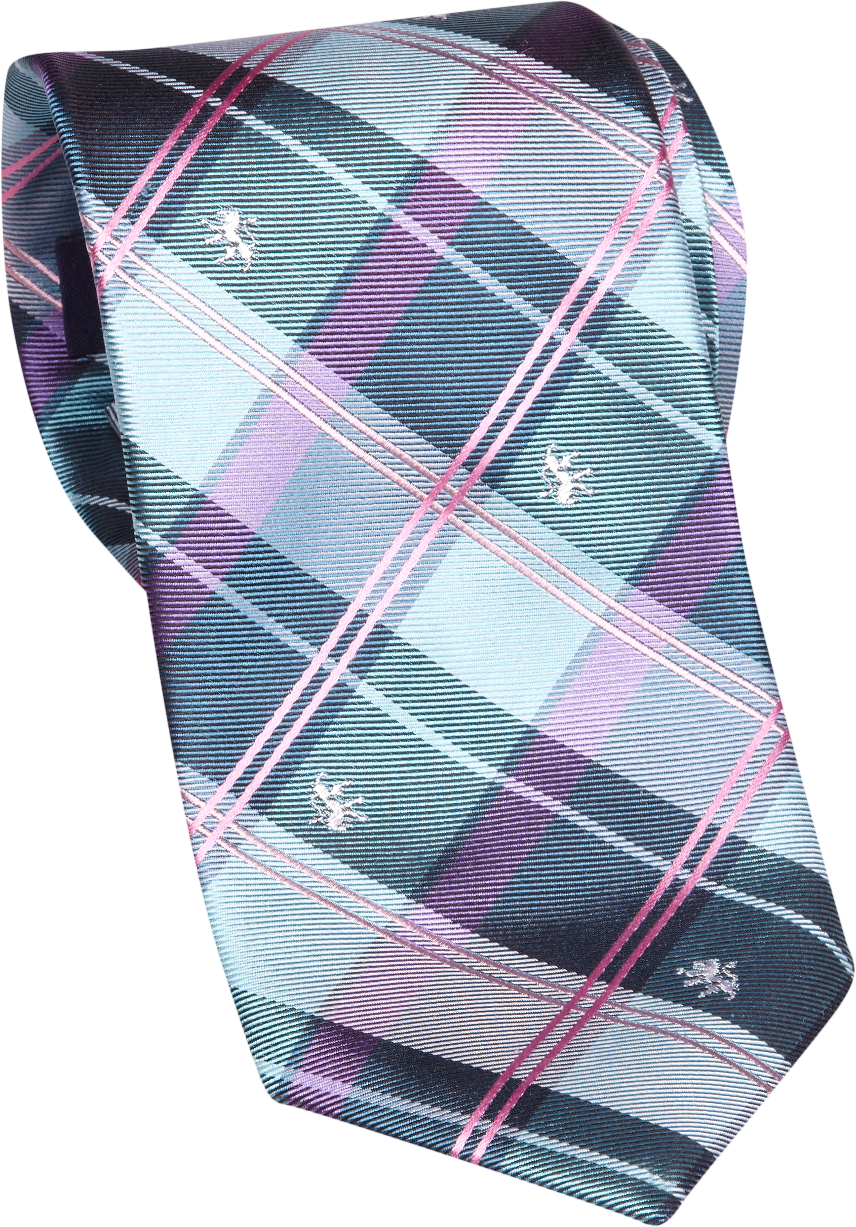Egara Teal and Pink Plaid Narrow Tie