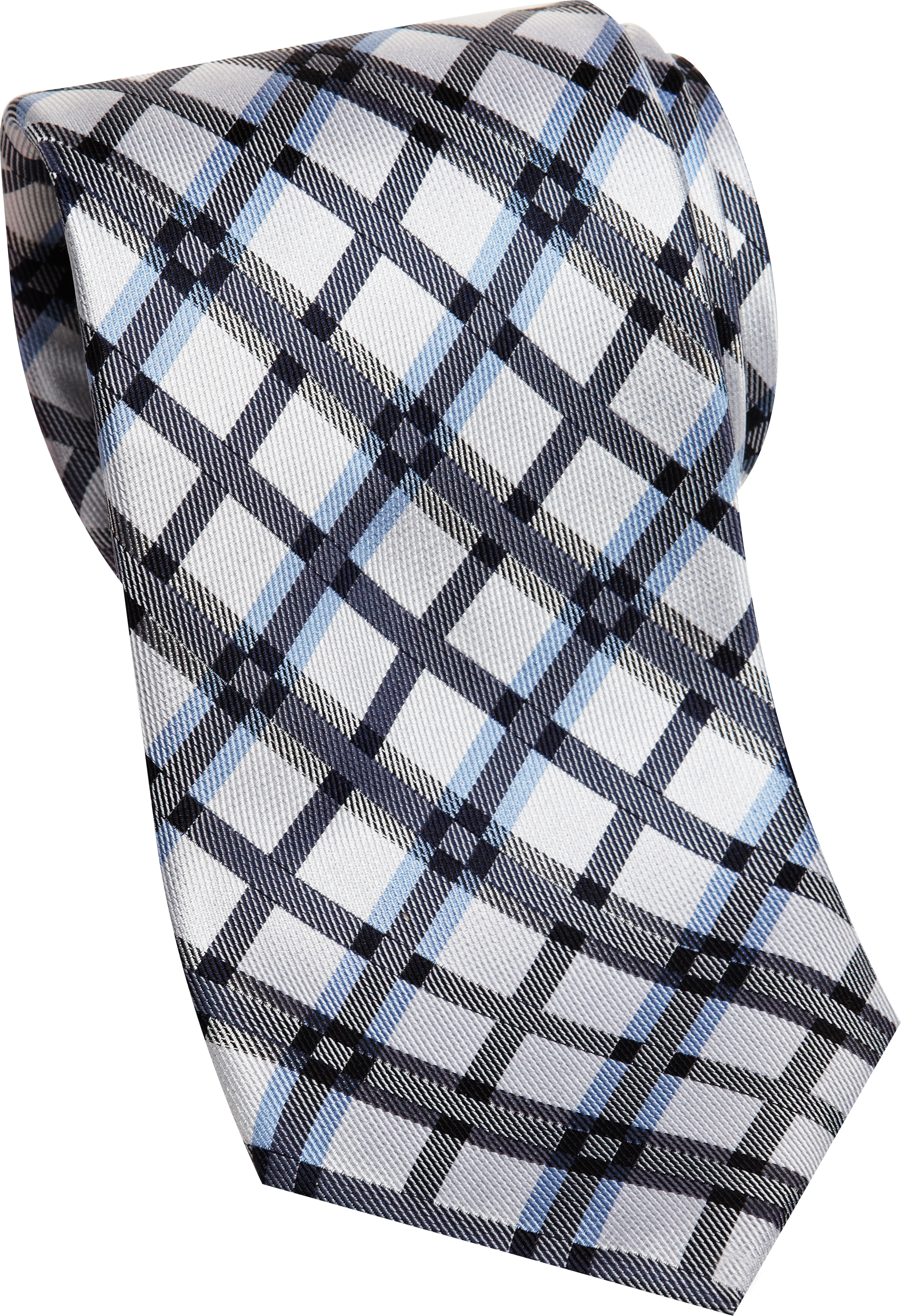 Egara White and Blue Plaid Narrow Tie