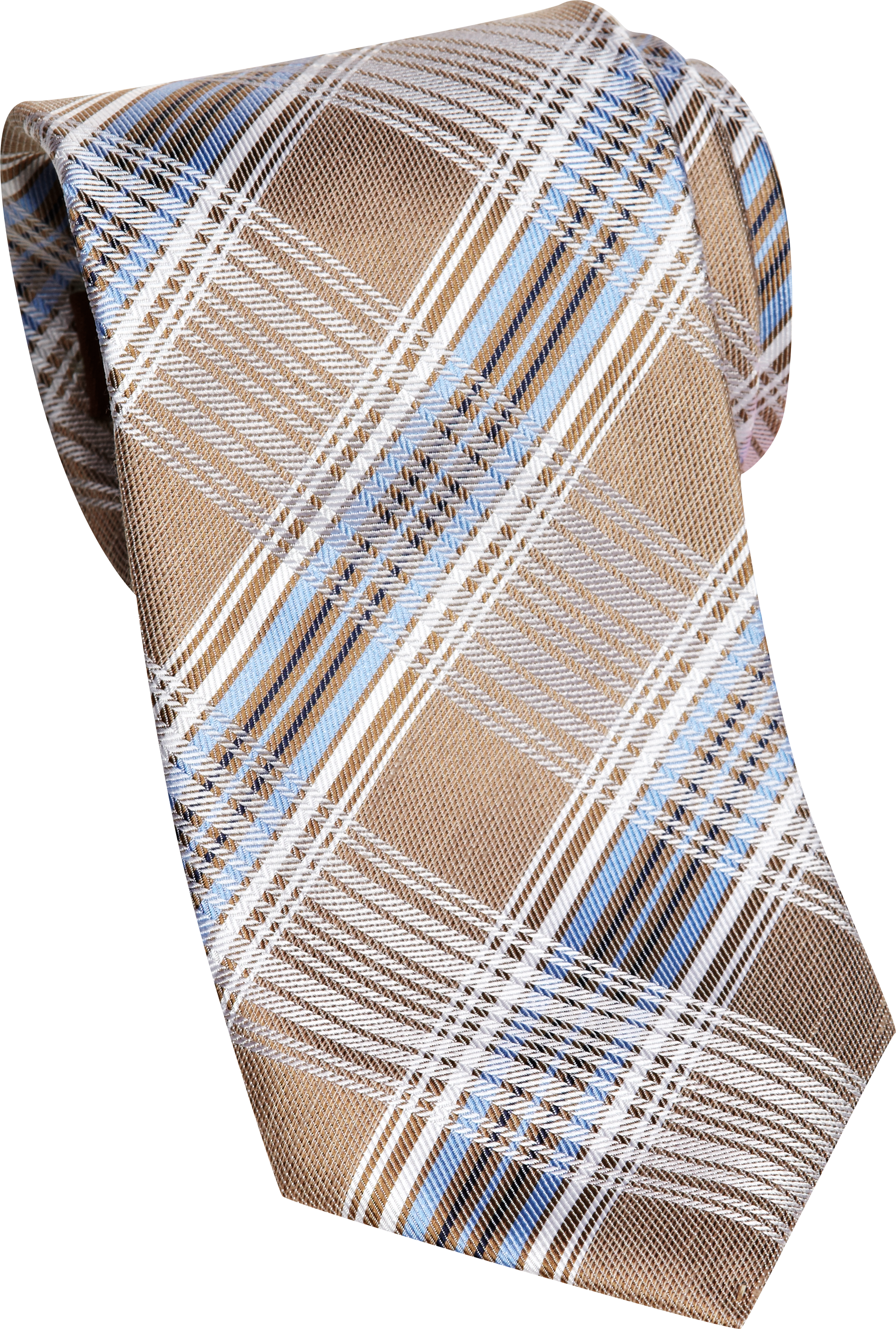 Egara Taupe and Blue Plaid Narrow Tie