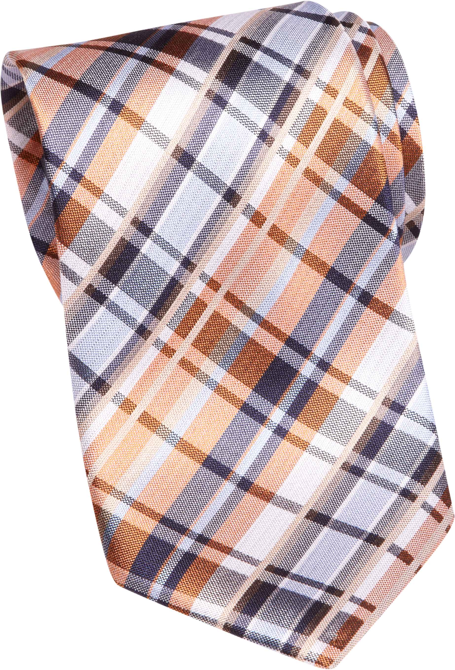 Egara Orange and Blue Plaid Narrow Tie