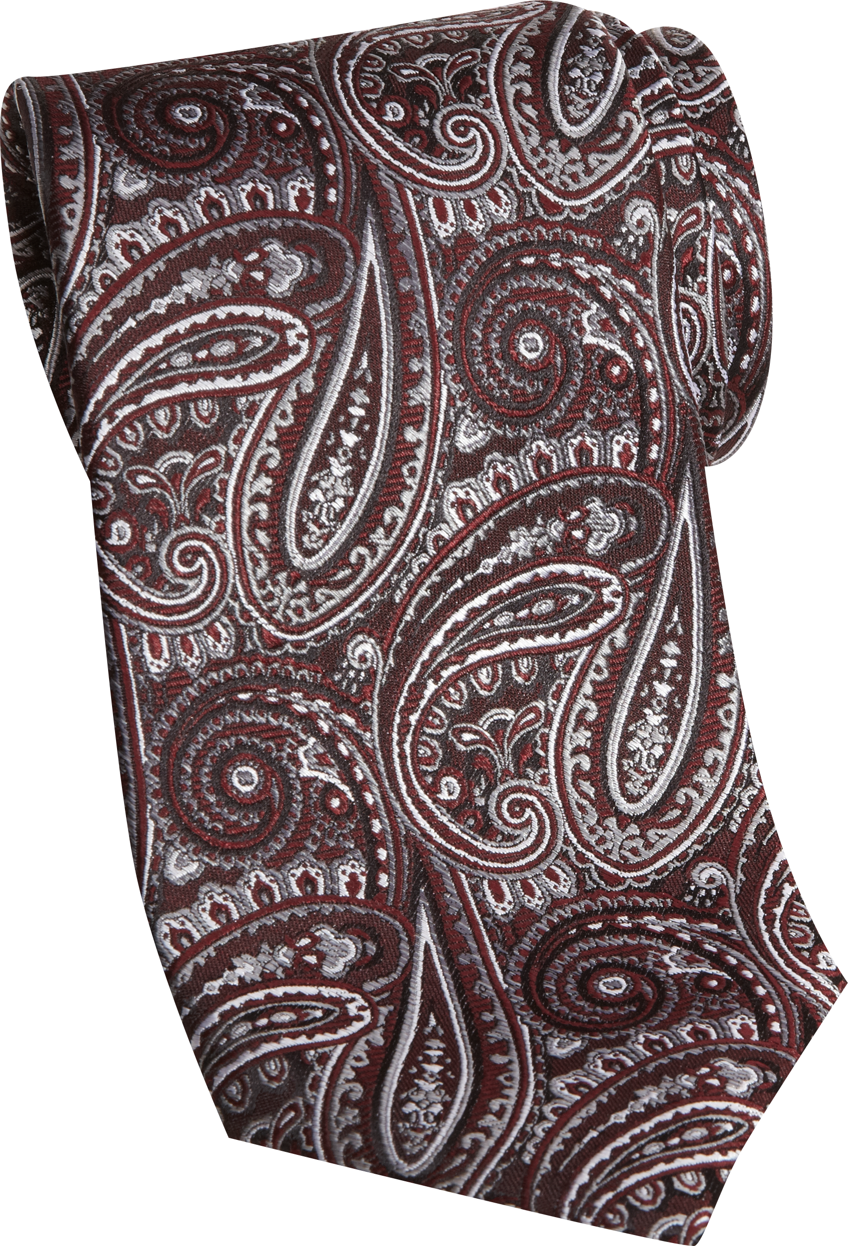 Pronto Uomo Couture Burgundy and Charcoal Paisley Narrow Extra Long Tie