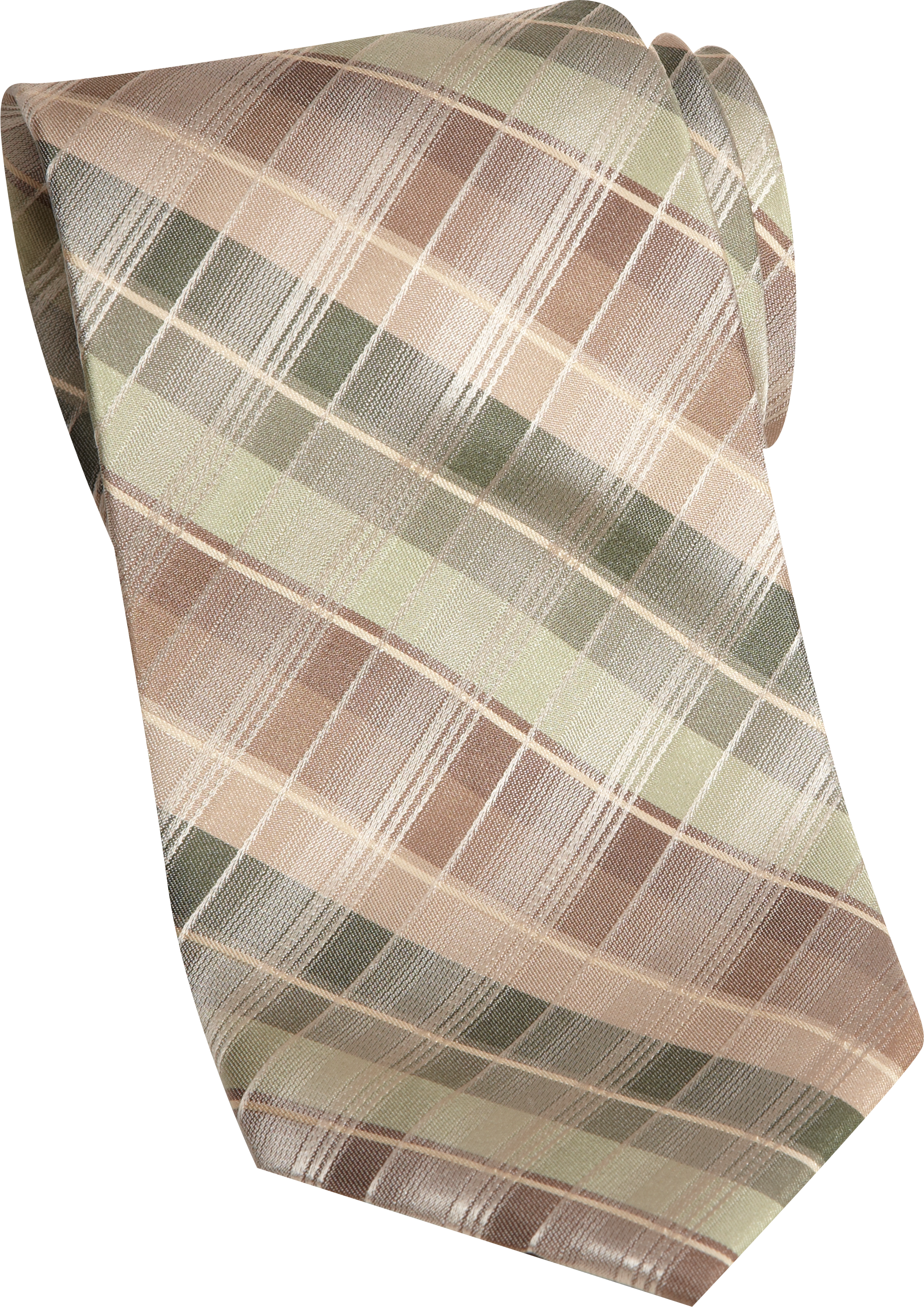 Pronto Uomo Couture Olive and Tan Plaid Narrow Extra Long Tie