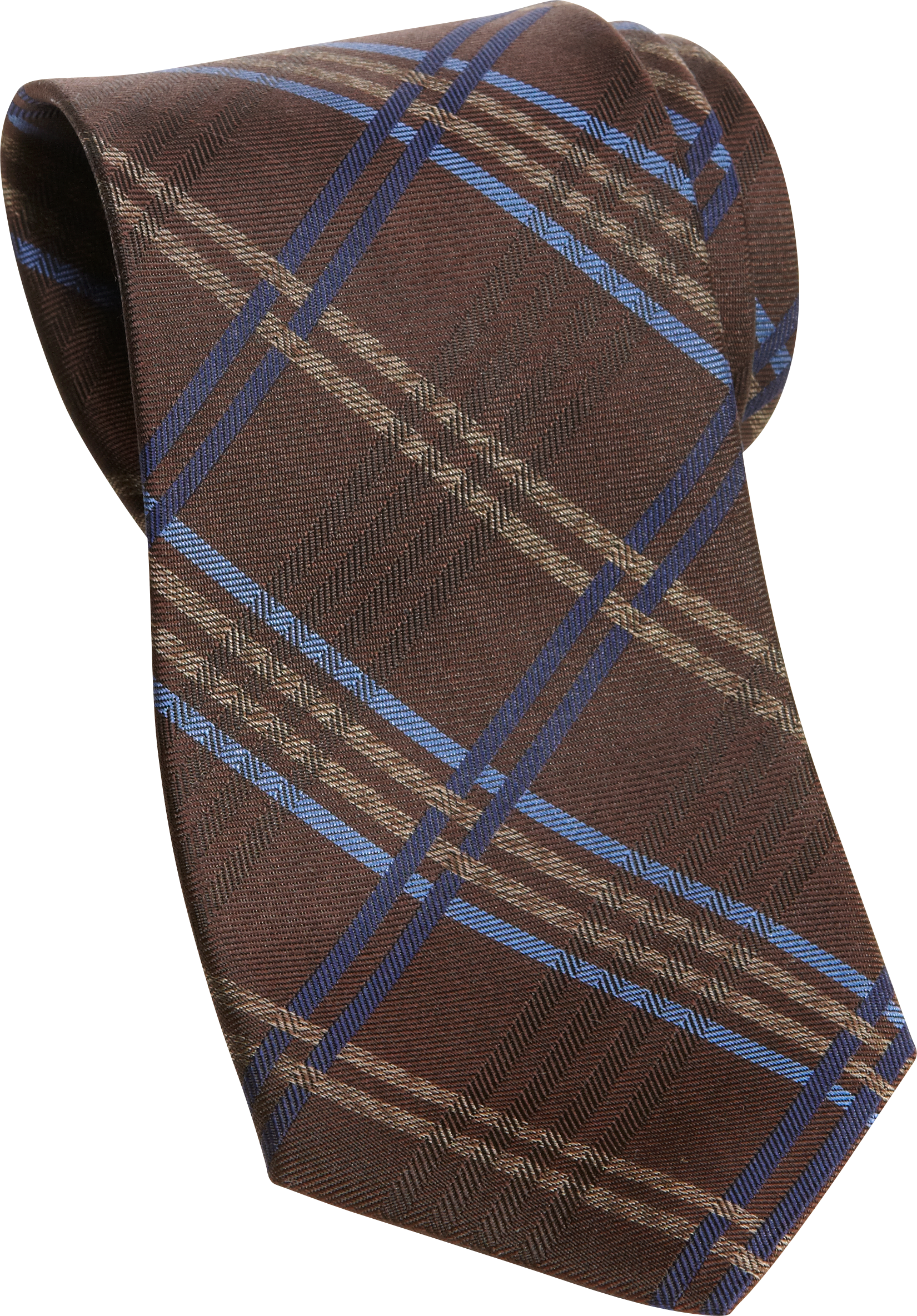 Jhane Barnes Brown and Blue Plaid Narrow Tie
