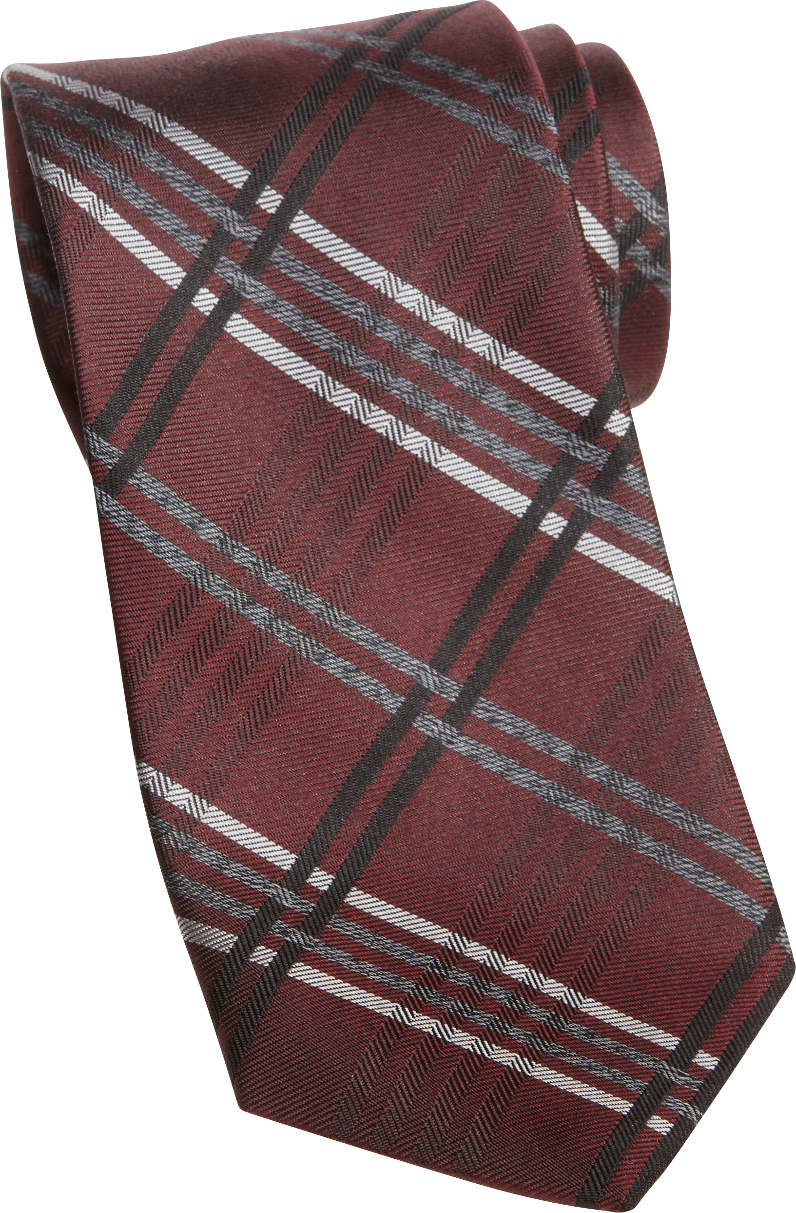 Jhane Barnes Burgundy and Gray Plaid Narrow Tie
