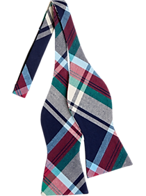 Tommy Hilfiger Blue & Red Plaid Self-Tie Bow Tie