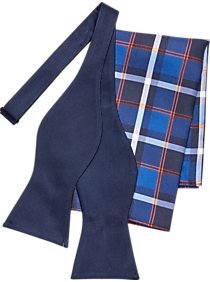 Tommy Hilfiger Navy Plaid Bow Tie & Pocket Square Set