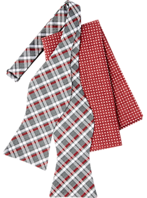 Tommy Hilfiger Gray & Red Plaid Bow Tie & Pocket Square Set