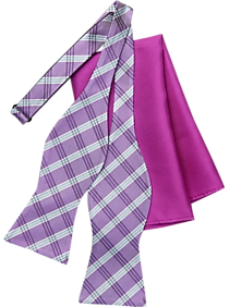 Tommy Hilfiger Purple Plaid Bow Tie & Pocket Square Set