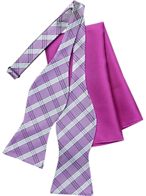 Tommy Hilfiger Purple Plaid Bow Tie & Pocket Square Set