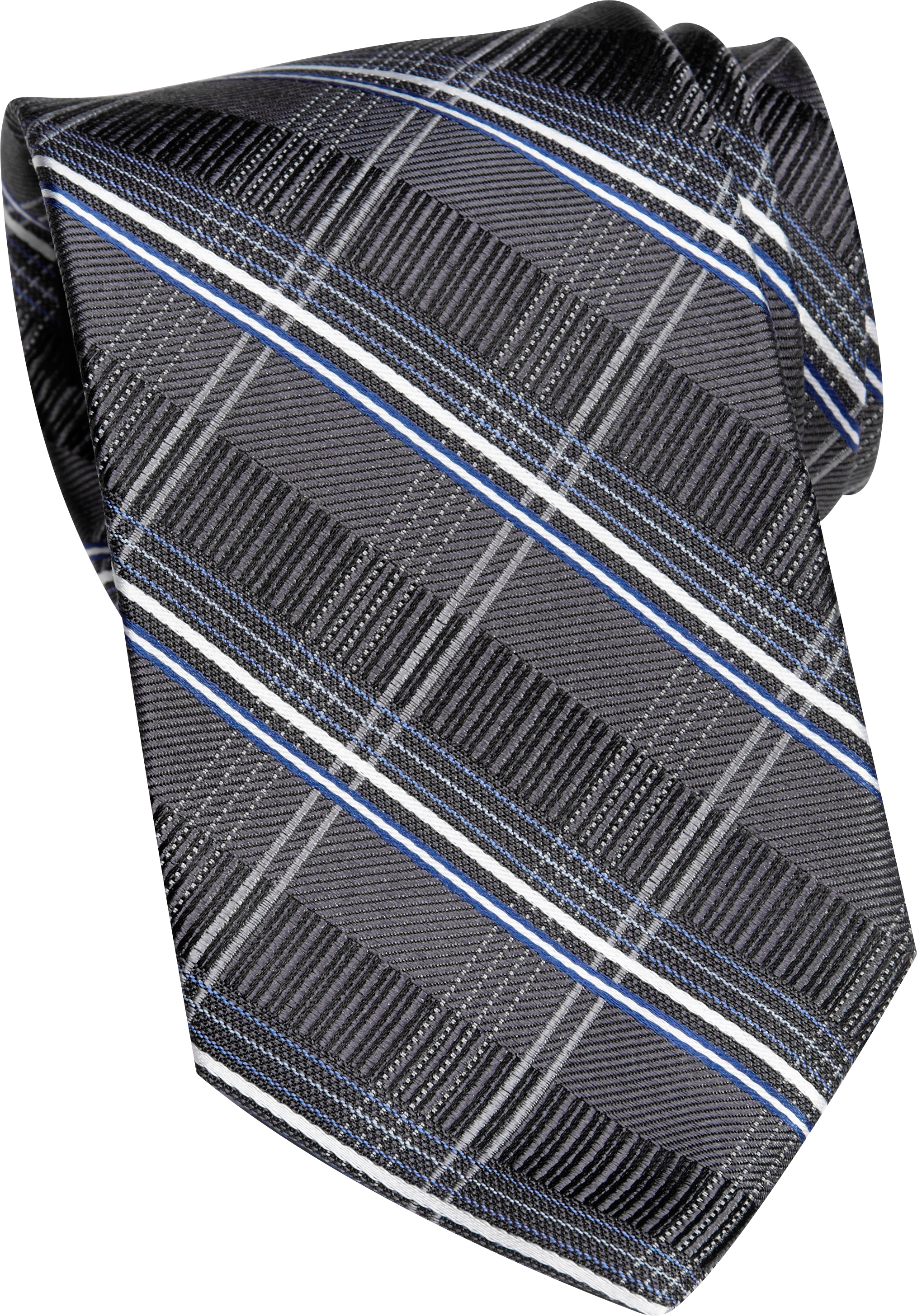 Pronto Uomo Couture Gray and Blue Plaid Narrow Tie
