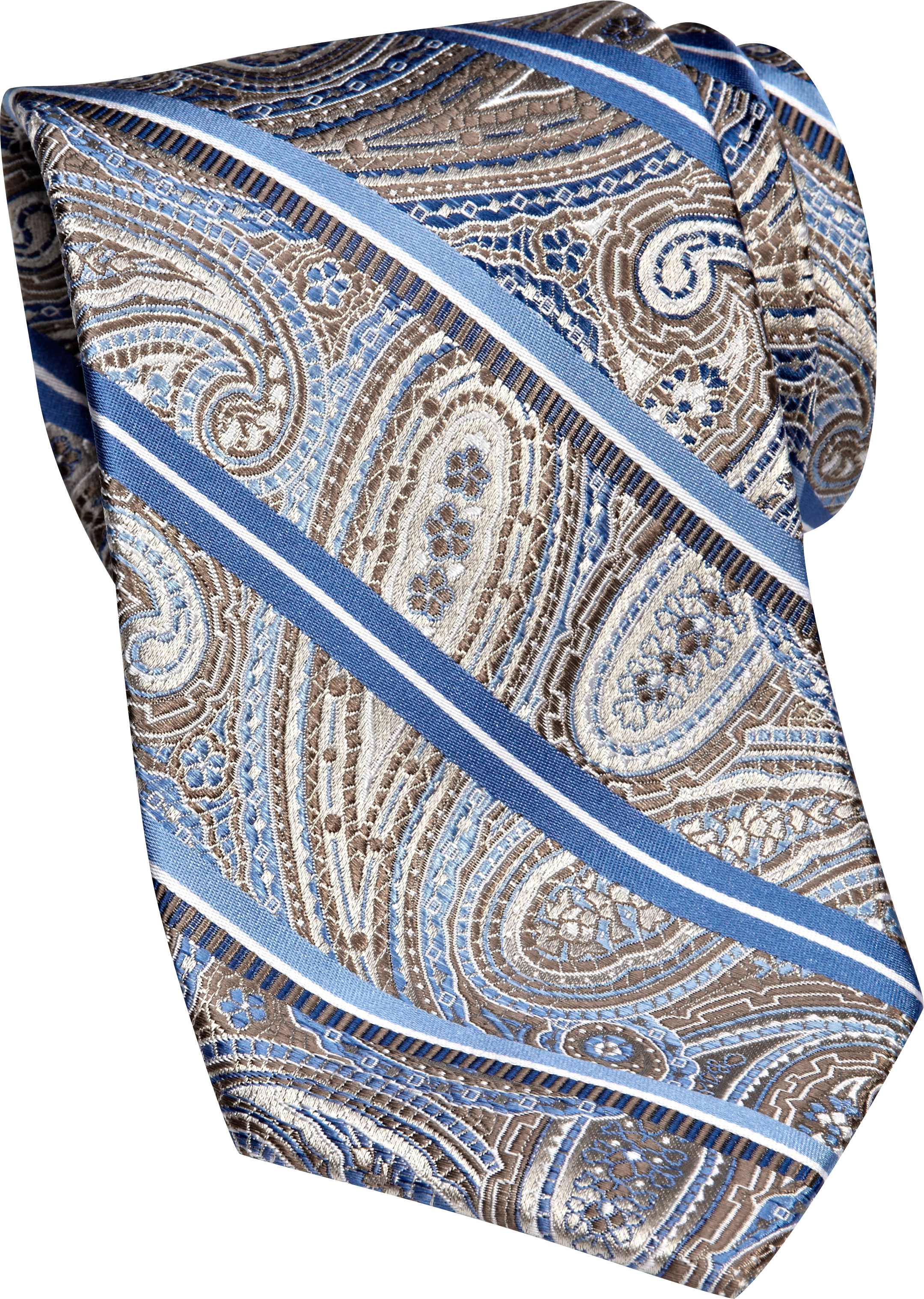 Pronto Uomo Couture Ecru Paisley and Stripe Narrow Tie