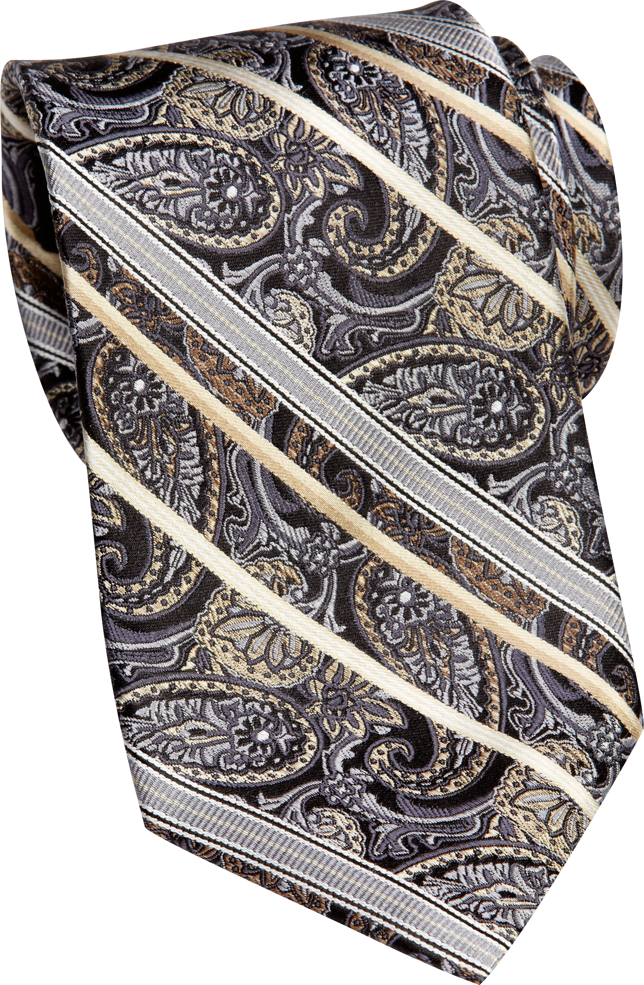Pronto Uomo Couture Taupe Paisley and Stripe Narrow Tie