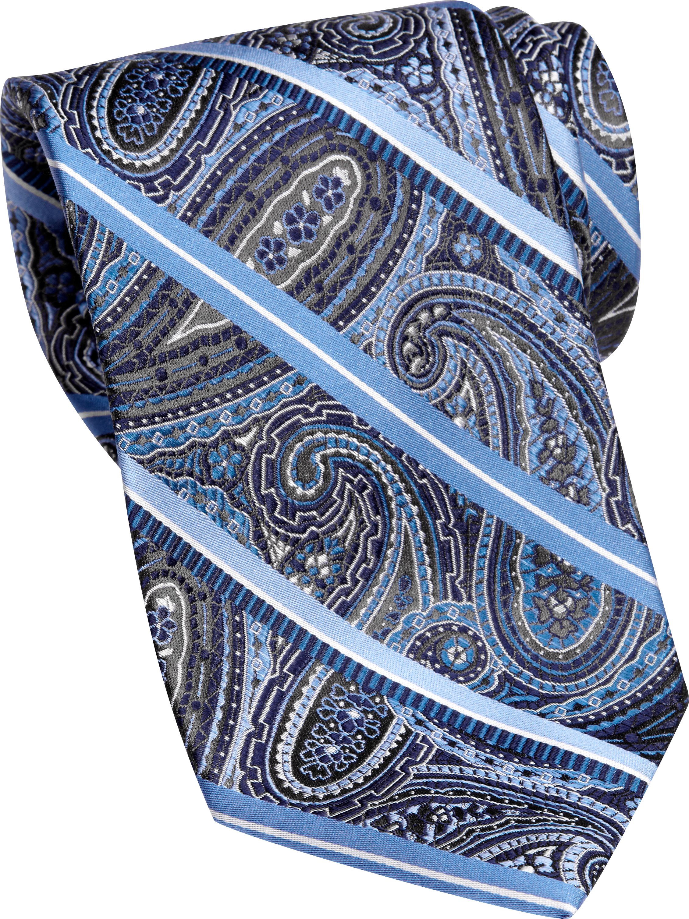 Pronto Uomo Couture Light Blue Paisley and Stripe Narrow Tie